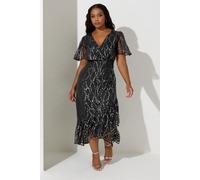 Yours London Curve Black & Metallic Dobby Wrap Dress - Women's - Plus Size Curve