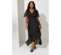 Yours London Curve Metallic Dobby Wrap Dress - Women's - Plus Size Curve Black