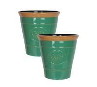 Metallic Effect Olive Plastic Planter for Gardening - Outdoor & Indoor Flowers Pot with Glossy Finish Weatherproof Garden Windowsills Home Plant Pot with Drainage Holes - (Dark Green, 23cm - Pack 2)