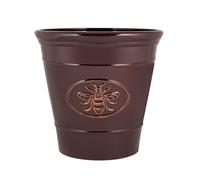 Metallic Effect Olive Plastic Planter for Gardening - Outdoor & Indoor Flowers Pot with Glossy Finish Weatherproof Garden Windowsills with Drainage Holes - (Dark Brown Bee Planter, 23cm - Pack 1)