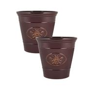 Metallic Effect Olive Plastic Planter for Gardening - Outdoor & Indoor Flowers Pot with Glossy Finish Weatherproof Garden Windowsills with Drainage Holes - (Dark Brown Bee Planter, 30cm - Pack 2)