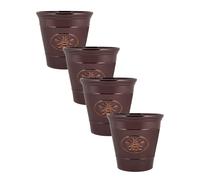 Metallic Effect Olive Plastic Planter for Gardening - Outdoor & Indoor Flowers Pot with Glossy Finish Weatherproof Garden Windowsills with Drainage Holes - (Dark Brown Bee Planter, 23cm - Pack 4)
