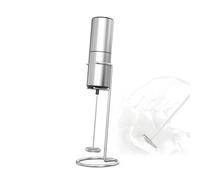Metallic Electric Milk Frother with Stand - Handheld Battery-Powered Electric Whisk, Durable and Easy to Use for Coffee, Latte & Matcha, Sleek Stainless Steel Shell - Silver (2 × AA Required)
