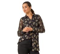Metallic Floral Print Button Blouse Roman Black 10