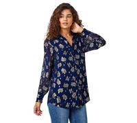 Metallic Floral Print Button Blouse Roman Midnight 12