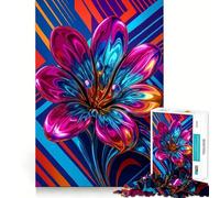 Metallic Flower on Geometric Abstract Jigsaw Puzzles 1000 Pieces for Adults Creative Play Sharp Detail Real Challenge Home Art (38x26cm)