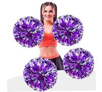 Metallic Foil Pom Poms, Metal Foil Cheerleading Pom Poms, Cheerleader Pompoms Hand Flowers for Sports Cheers Ball Dance Costume Night Party Team Spirit, 4PCS Purple Mixed Silver, Sports