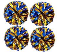 Metallic Foil Pom Poms, Metal Foil Cheerleading Pom Poms, Cheerleader Pompoms Hand Flowers for Sports Cheers Ball Dance Costume Night Party Team Spirit, 4PCS Blue Mixed Gold, Sports