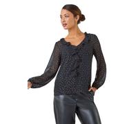 Metallic Foil Spot Frill Detail Top Roman Black 10