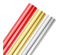 Metallic Foil Wrapping Paper Rolls 3 Pack 3m Each (Gold, Red & Silver, 3m Each, 9m Total) | Shiny Foil Effect Gift Wrap for Christmas, Birthday, Wedding & Anniversary Presents By Karrma Ltd