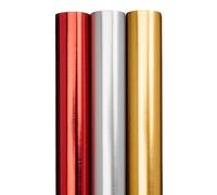Metallic Foil Wrapping Paper Rolls 3 Pack 3m Each (Gold, Red & Silver, 3m Each, 9m Total) | Shiny Foil Effect Gift Wrap for Christmas, Birthday, Wedding & Anniversary Presents By Karrma Ltd