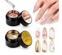 Metallic Gel Nail Polish Set - 2Pcs Rose Gold & Antique Gold Gel Polish, Mirror Effect Chrome Gel Polish, 3D Nail Art Painting Gel for Glossy Metallic Nails, Home DIY Manicure