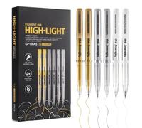 Metallic Gel Pens 6 Pack, White Gold Silver 1.0mm Broad Point Opaque Ink