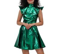 Metallic Glitter Dress Women's Round Neck Sleeveless Metallic Shiny Mini Dress Holographic Metallic Shiny Party Dress Glitter New Year's Eve Dress for Carnival Clubwear, Green, XL
