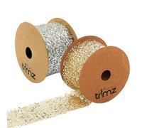 Metallic Glitter Duo Ribbon Set - Gold Glitter Organza and Silver Organza Ribbons for Crafting, Floral Arrangements, and Gift Wrapping