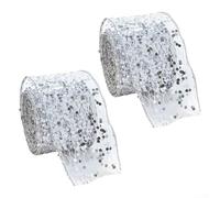 Metallic Glitter Sequin Mesh Ribbon with Satin Organza and Wired Edge, Suitable for Holiday Decor and Creative Projects (5.8CM silver)