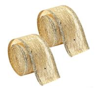 Metallic Glitter Sequin Mesh Ribbon with Satin Organza and Wired Edge, Suitable for Holiday Decor and Creative Projects (4.9CM gold)