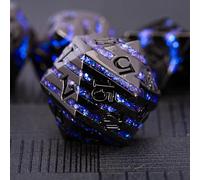 Metallic Glitter Stripes D&D Dice Set,7 PCS Polyhedral Dice with Gift,RPG Metal Dice Set Dungeons and Dragons Tabletop Game (Black Nickel Sapphire Blue)