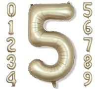 Metallic Gold 5 Balloons, 40 Inch Giant Light Gold Mylar Foil Number 0-9 Helium Balloon for Girls Boys, Self Inflating Champagne 5th Birthday Balloon for Women Anniversary Party Decorations Supplies