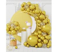 Metallic Gold Balloon Arch Kit: 100 Pcs Gold Party Balloons Garland Kit Different Sizes with Confetti Latex Balloon Ribbons DIY for Wedding Graduation Bachelor Party Birthday Decoration