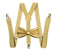 Metallic Gold Bow Tie & Matching Suspenders Set Tuxedo Wedding Prom Youth Men, Gold, One size