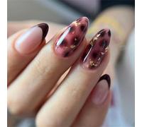 Metallic Gold French Presses on Nails Burgundys Glitters Rhinestones 24pcs ABS Materials False Wine Redness Cats Eye False