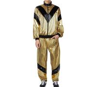 Metallic Gold Tracksuit Mens Fancy Dress Costume - Shiny 90s Hip-Hop Shell Suit - 80s Baseball Jogging Suit Fancy Dress Men