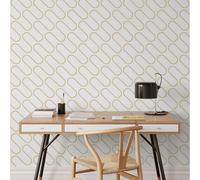 Metallic Gold White Linear Curve Wavey Lines Minimalist Feature Wallpaper