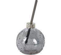 Metallic Grey Christmas Bauble Drinking Jar with Straw | Tree Ornament Shaped Festive Glass | Novelty Holiday Drinkware Cup