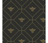 Holden Décor Holden Decor Honeycomb Bee Geo Charcoal/gold Metallic Spongeable Wallpaper 13081