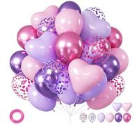 Metallic Hot Pink Magenta Purple Bonfetti Balloons - 12 Inch Pink Heart Balloons for Girls Princess Happy Birthday Party Decorations, Baby Shower