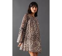 Metallic Jacquard Dobby Flared Sleeve Mini Dress Warehouse Animal 10