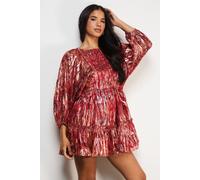 Metallic Jacquard Volume Sleeve Mini Dress Warehouse Floral 16