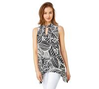 Metallic Leaf Print Stretch Top Roman Black 12