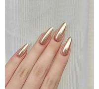 Metallic Light Gold False Nails Almond, SXVME Chrome Press On Nails Medium, Glazed Shine Acrylic Fake Nails with Mirror Effect for Women Daily & Party Wear 24 Pcs