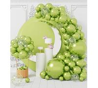 Metallic Lime Green Balloon Arch: 100 Pcs Neon Green Party Balloons Garland Kit Different Sizes with Light Confetti Latex Balloon Ribbons DIY for Birthday Baby Shower Jungle Dinosaur Decoration