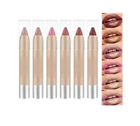Metallic Lip Crayon Set - 6 Duochrome Lip & Cheek Sticks, 12H Featherlight Wear, 12cm Portable Vegan Makeup