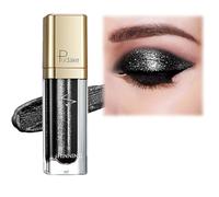 Metallic Liquid Glitter Eyeshadow - Long Lasting Waterproof Matte Shimmer - Highly Pigmented Sparkly Eye Shadow - Easy to Blend - with Eyeliner Pen - Glittery Black Glam(12#)