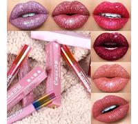 Metallic Liquid Lipsticks, Glitter Shimmer Diamond Lip Gitter Kit High-Shine Lipgloss Set Long Lasting Waterproof Non-Stick Cup Lip Gloss (Color D)