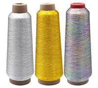 Metallic Machine Embroidery Thread,RoadLoo 3 Pcs Sewing Machine Thread 3200m Polyester Machine Embroidery Thread Huge Spool for Computerized Embroidery and Decorative Sewing Gold Silver and Green