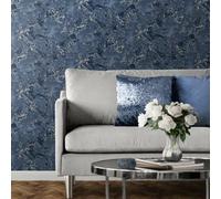Metallic Marble Swirls Abstract Art Navy And Silver Wallpaper