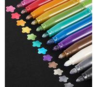 Metallic Marker Pens Paint Pens for Art Set of 12 Metallic Pens for Scrapbook Accessories, Black Paper Card Making, Craft Supplies for Rock Painting Kit, Glass Paint, Wood Crafts, 2mm Felt Tips