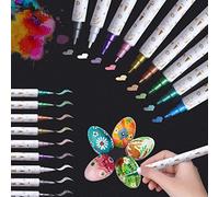 Metallic Marker Pens Set, Colouring Dual Tip Glitter Pens Paint Pens Markers for crapbooking Crafts,Art Rock Painting, Card Making, Metal and Ceramics, Glass,Pebbles, Canva&Wood,highlighters(10PCS)