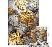 Metallic Monstera Elegance Jigsaw Puzzles for Adults1000 Piece Strengthen Mental Endurance And Stamina Calm Stress Free Playtime (38X52cm)