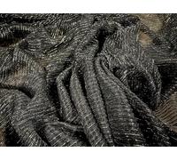 Metallic Moonlight Shimmer Stretch plissé mesh net Fabric, per metre - Charcoal & Silver Lurex