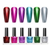 Metallic Nail Polish - Metal Nail Polish Set - 6PCS Chrome Mirror Nail Varnish Metal Mirror Effect Super Shine Nail Art Chrome Polish - 60S Quick Dry & Long Lasting Nail Polish - No Need Cure