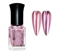 Metallic Nail Polish - Mirror Effect Chrome Nail Varnish - Metal Holographic Nail Polish - Pink Nail 60 Seconds Smooth Mirror Chrome Nail Varnish No Bake - Oil Base Breathable Long Lasting