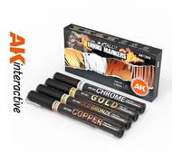 METALLIC PAINT MARKERS Set 4 Colours Fine 1mm detail tip AK interactive AK1300
