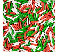 Metallic/Polished Rods - Cake or Cupcake Decoration Sprinkles (Red, White & Green, 100g)