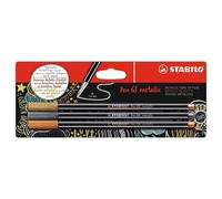 STABILO Pen 68 metallic - Premium Metallic Fibre-Tip Pen - Pack of 3 - Gold, Silver, Copper